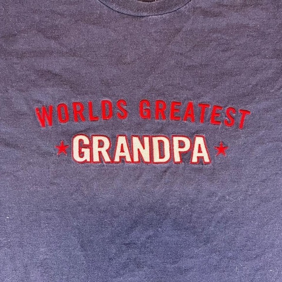 Vintage 90s Navy blue embroidered "World's Greatest Grandpa" T-shirt men's Large - Picture 2 of 6